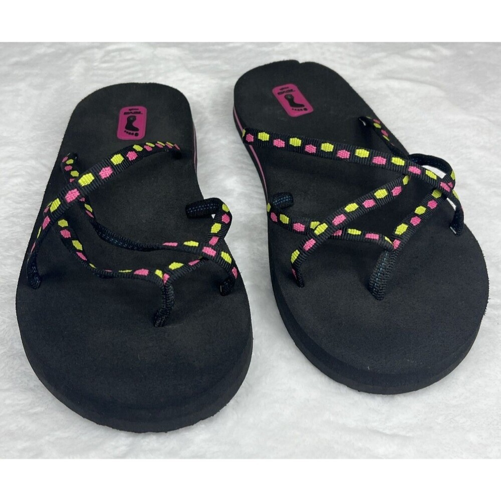 Teva Women's Flip Flops Sandal Black Pink Green Size 5